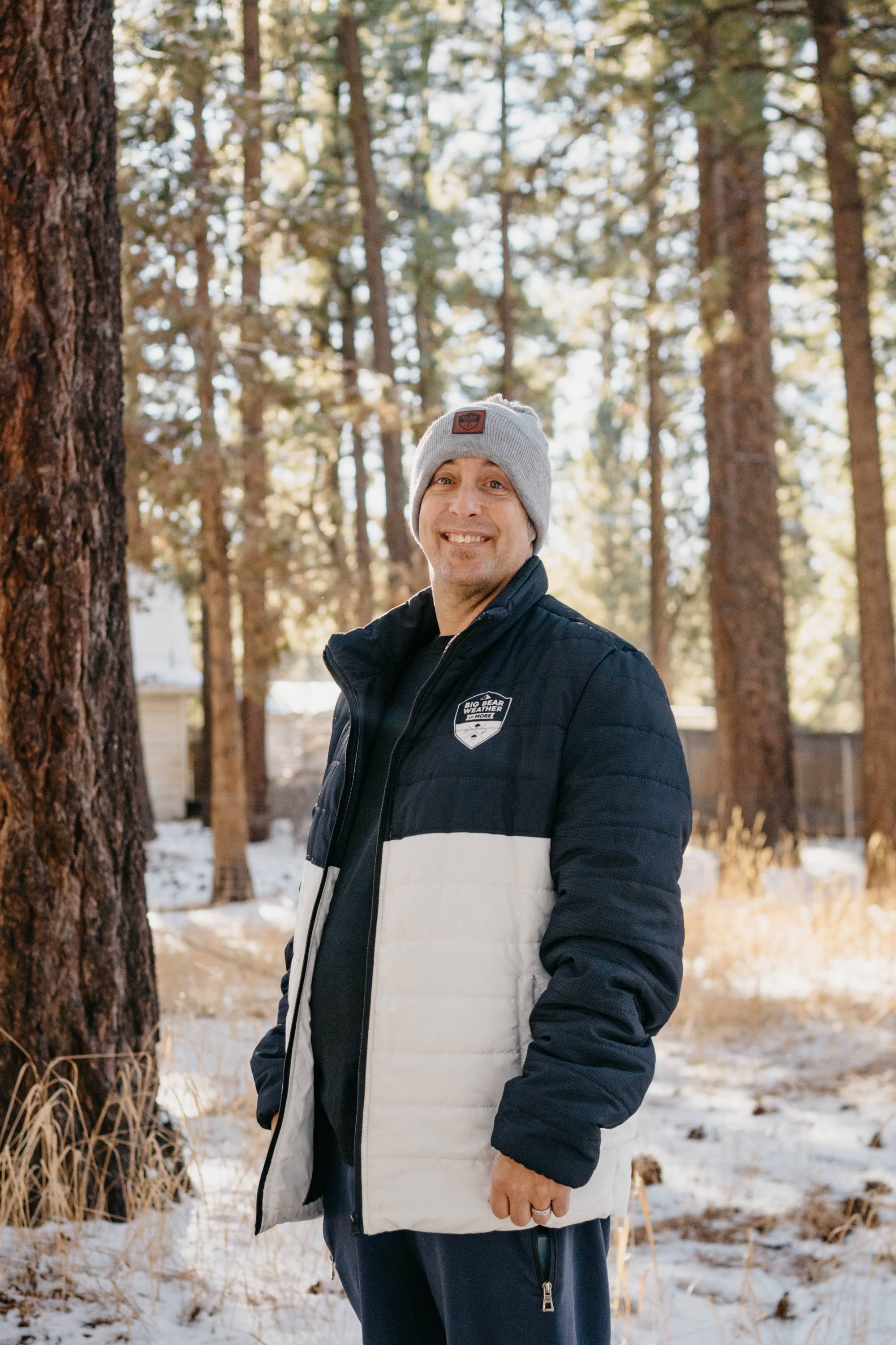 Nikk in the snowy pines in Big Bear